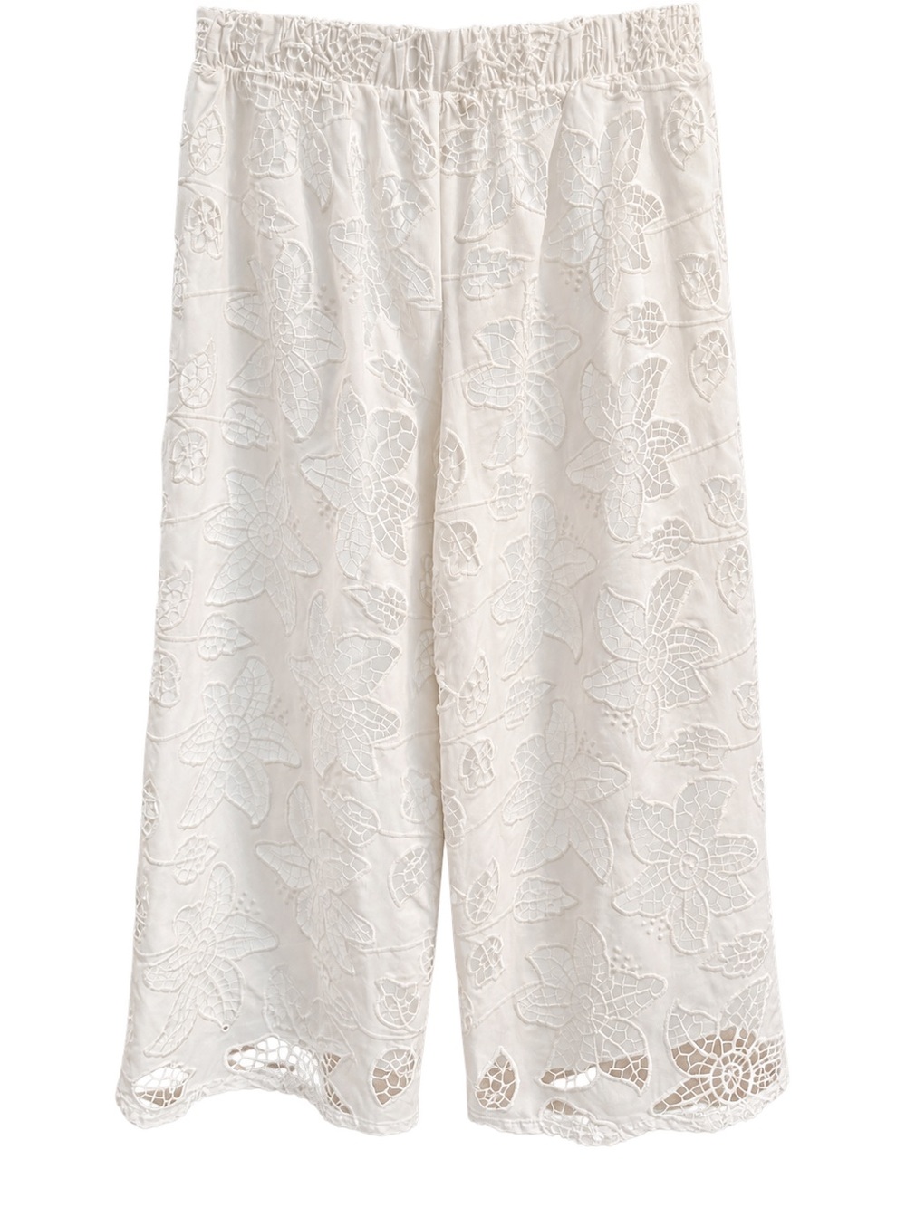 Nina Leonard White Floral Cutwork Lace Wide Leg Crop Pants M - Picture 4 of 4